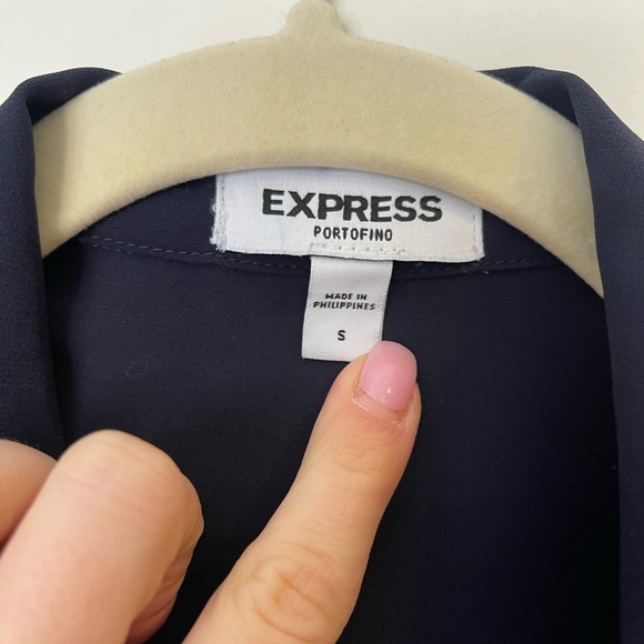 Express sheer Portofino shirt in navy. Size small. - Picture 2 of 2